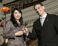 Eric Handler and Stephanie Sato gavel