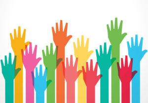 Colorful raised hands