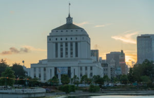 Alameda County Courthouse with sunset