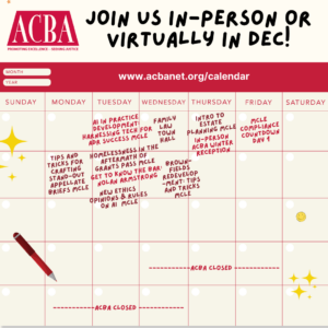 December 2024 ACBA Calendar with upcoming programs and events