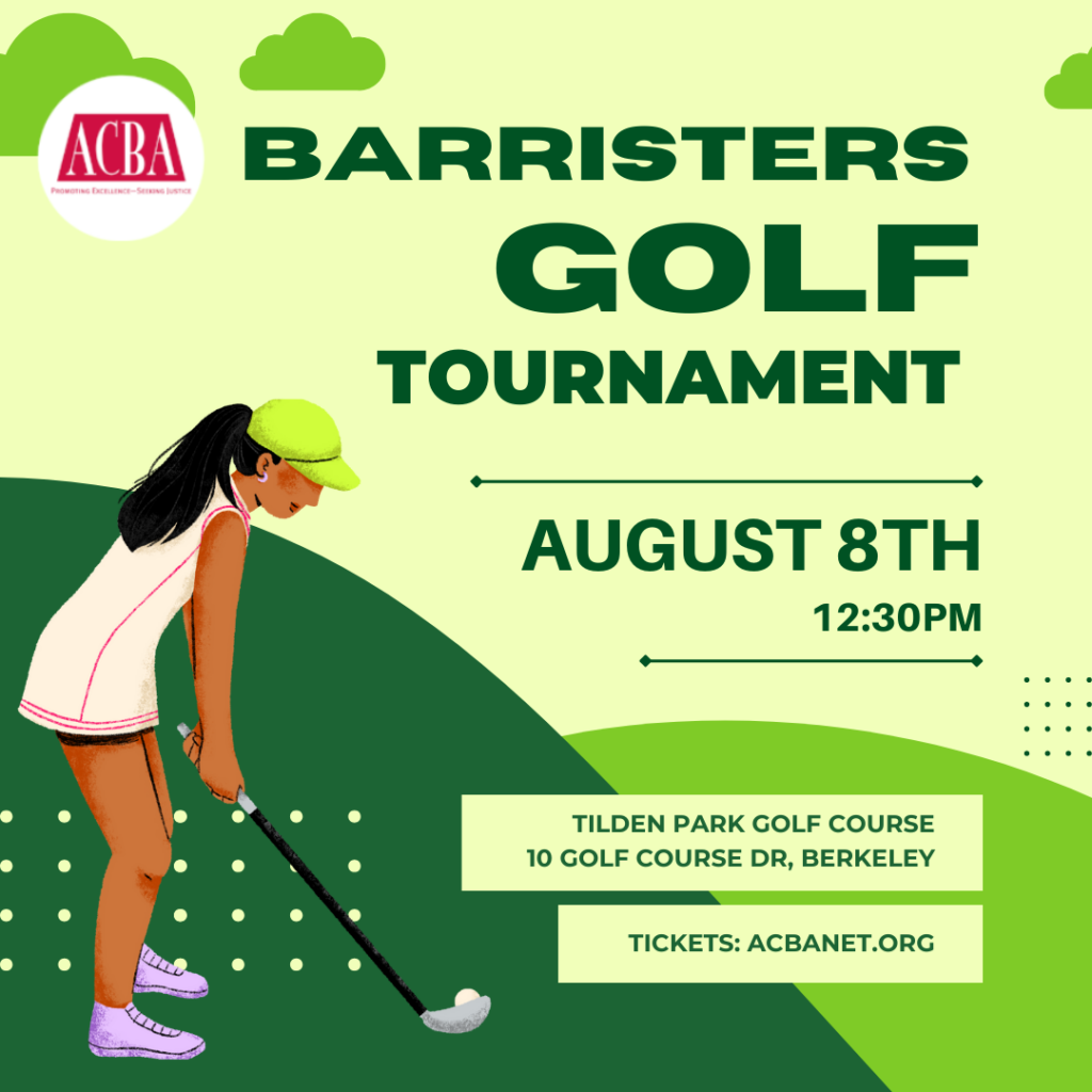 Barristers Gold Tournament image - shades of green with a woman in an athletic dress holding a golf club preparing to swing